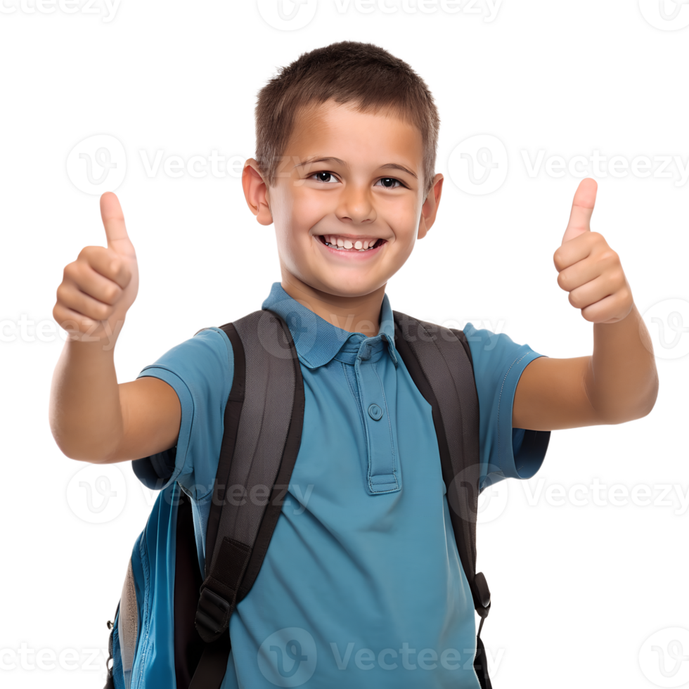 Happy schoolboy with backpack giving thumbs up png