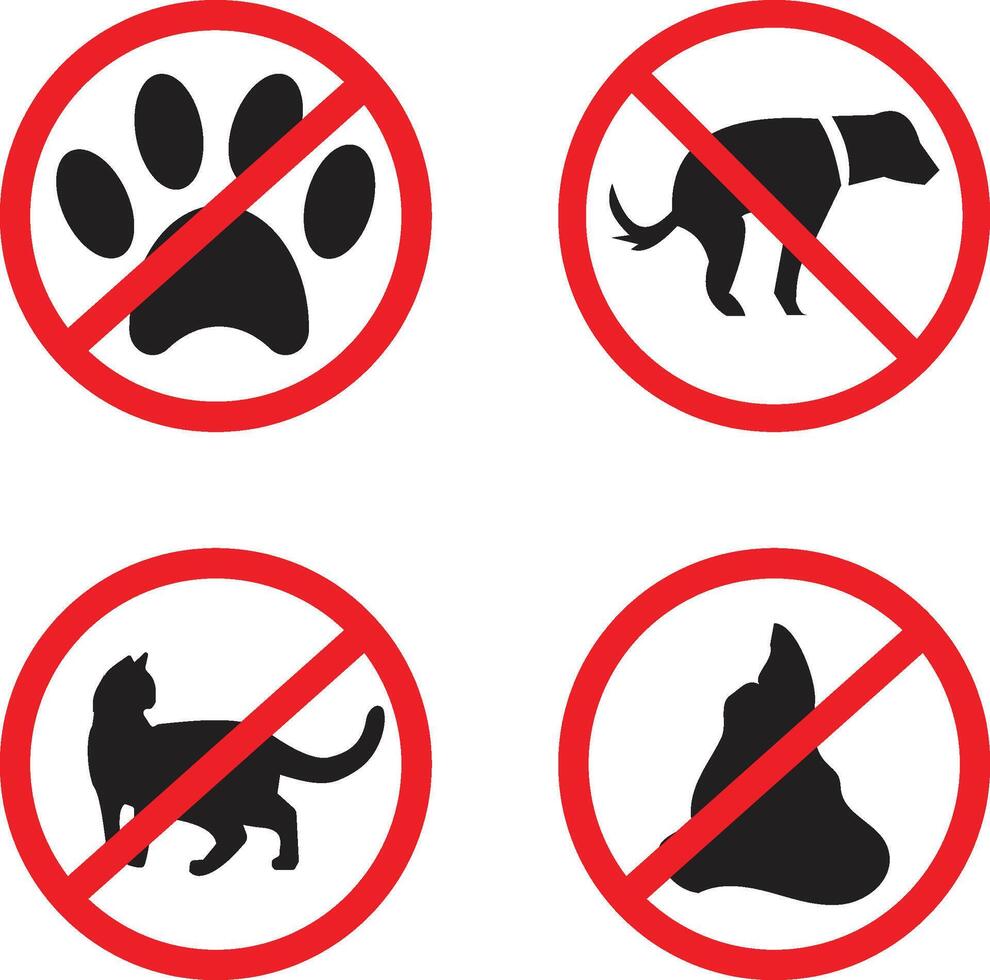 Forbidden animal Walking. poop. on Leash Red Stop Circle Symbol. Paw Footprint Ban Black Silhouette Icon. No Allowed Pet Sign. Prohibited Walk Park Zone. Isolated Illustration. vector