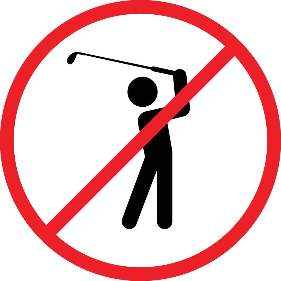 No Golf Sign. stop no golf or do not playing. Stickman, man with golf stick. golf player zone. golf club. isolated on white background. vector