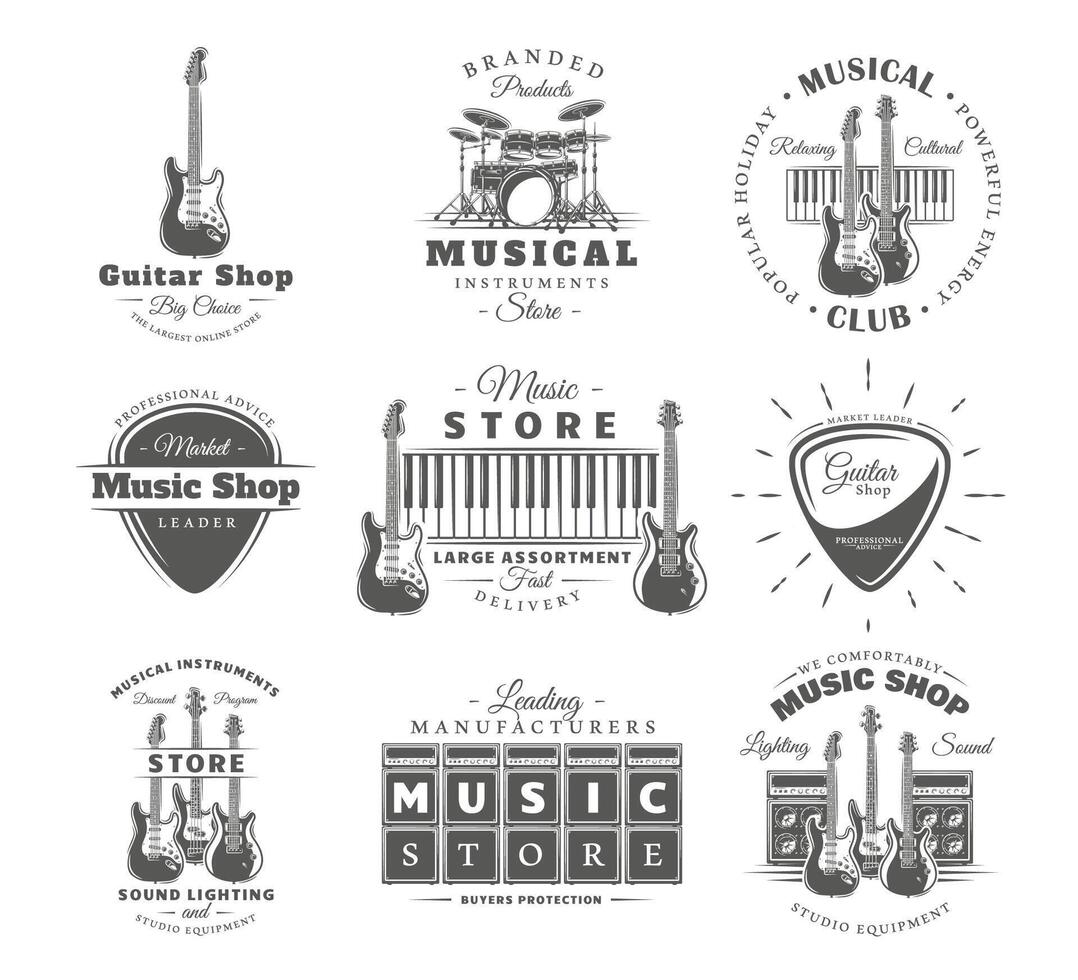 Set of vintage musical labels templates. Elements for design vector