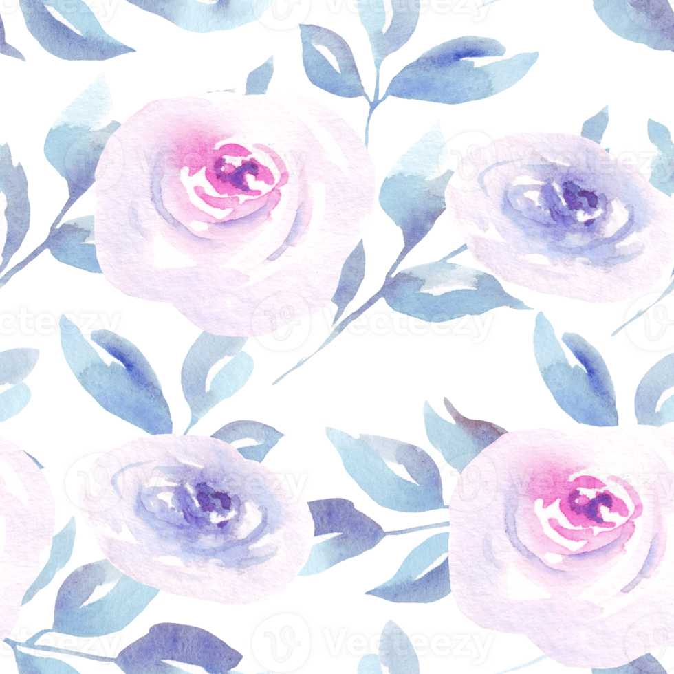 Seamless floral pattern with watercolor roses and leaves png