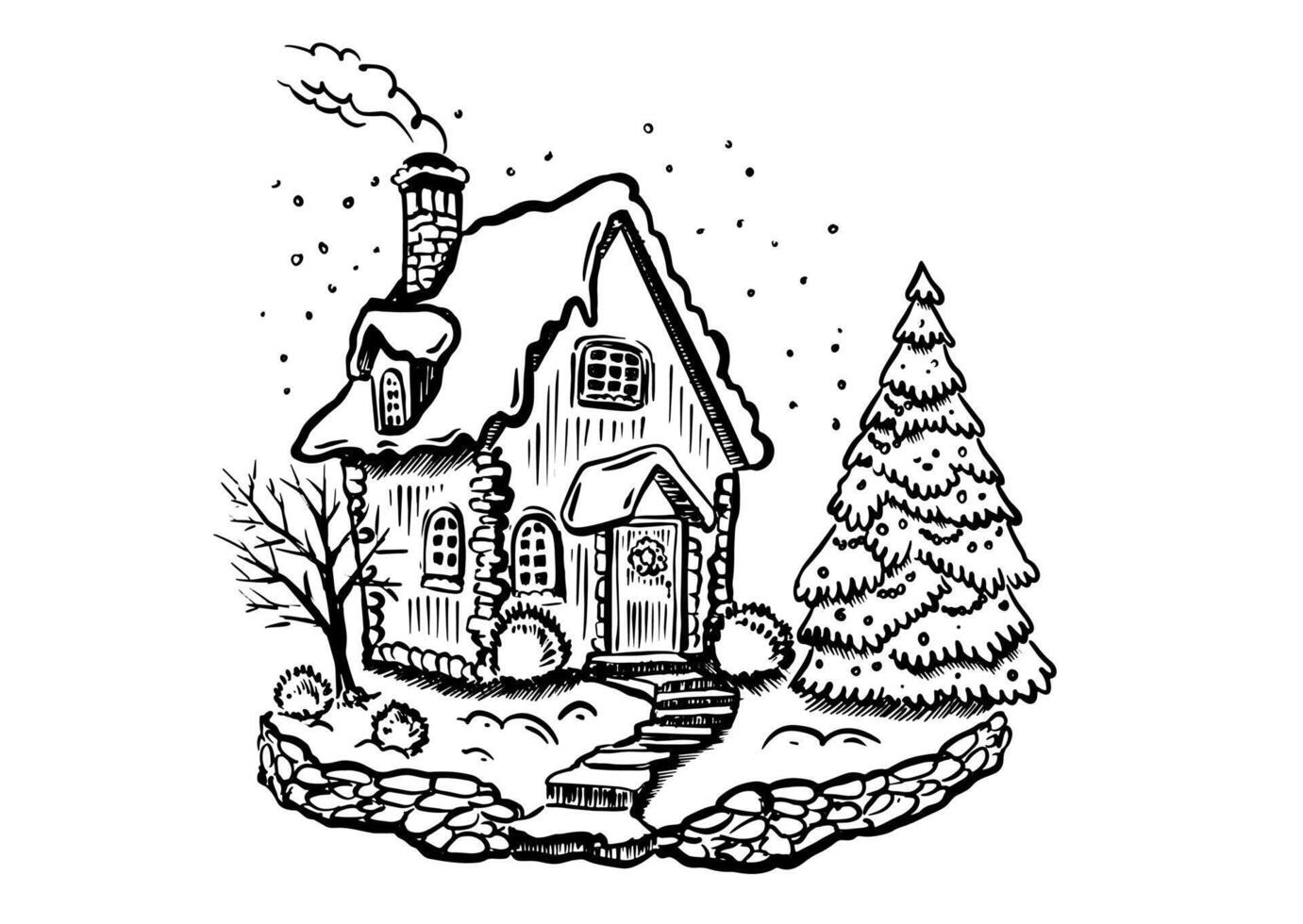 Christmas home with tree on white vector