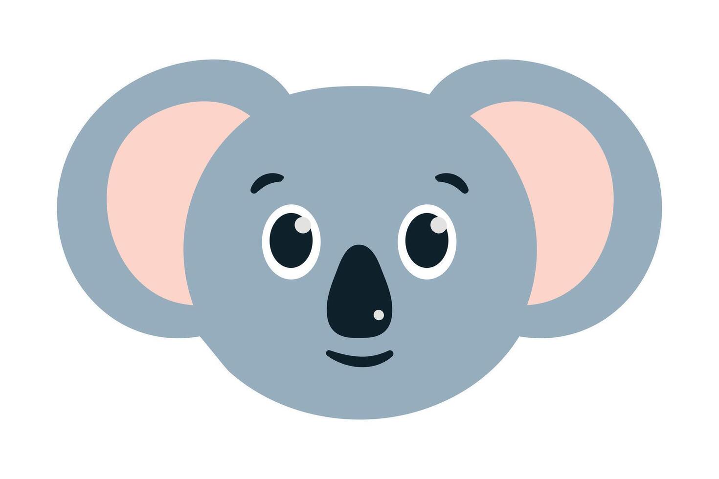 Adorable Koala with happy Smile. Funny cartoon Animal for Children and educational designs, stickers. Friendly gray Bear. Austrian character. Flat design. Isolated avatar. illustration vector