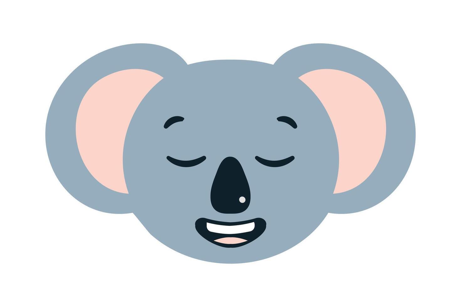 Cartoon Koala Head relaxed. Calm face of Sleepy marsupial bear. Australian wild character Avatar. Gray cute Animal Resting with closed eyes and big ears. Flat design. Isolated. illustration vector