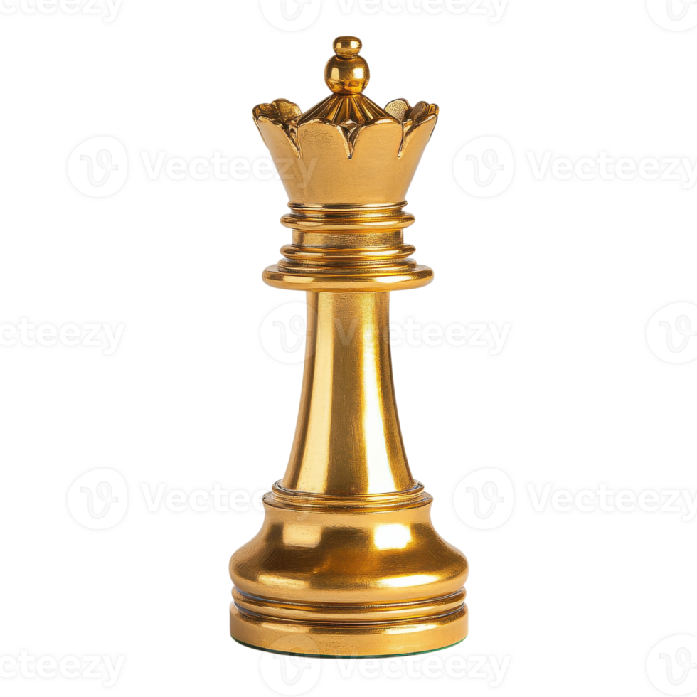 A golden chess queen on transparent background png