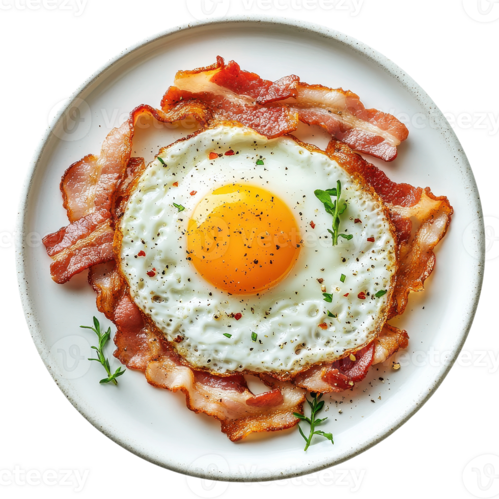 Bacon and egg on a plate on transparent background png