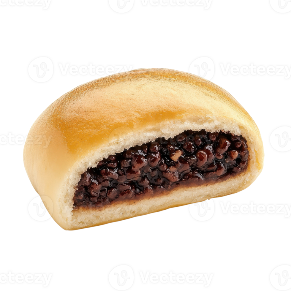 Bun filled with beans on transparent background. png