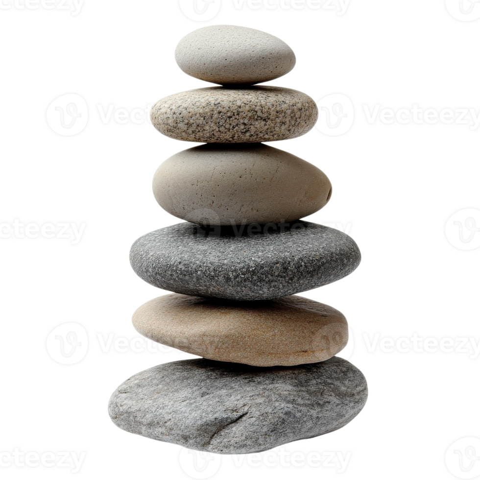 Stacked balanced stones on transparent background. png