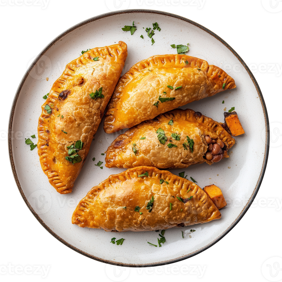Empanadas on a plate on transparent background. png