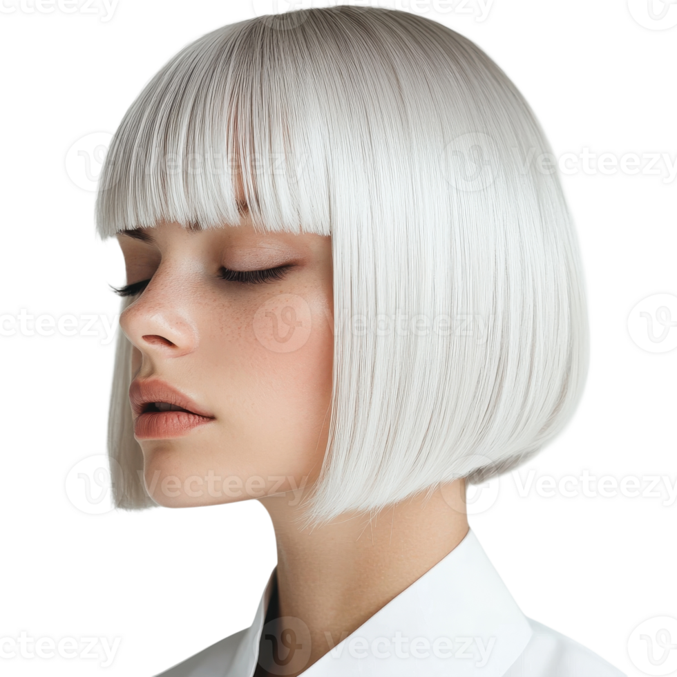 Woman with silver bobcut on transparent background png