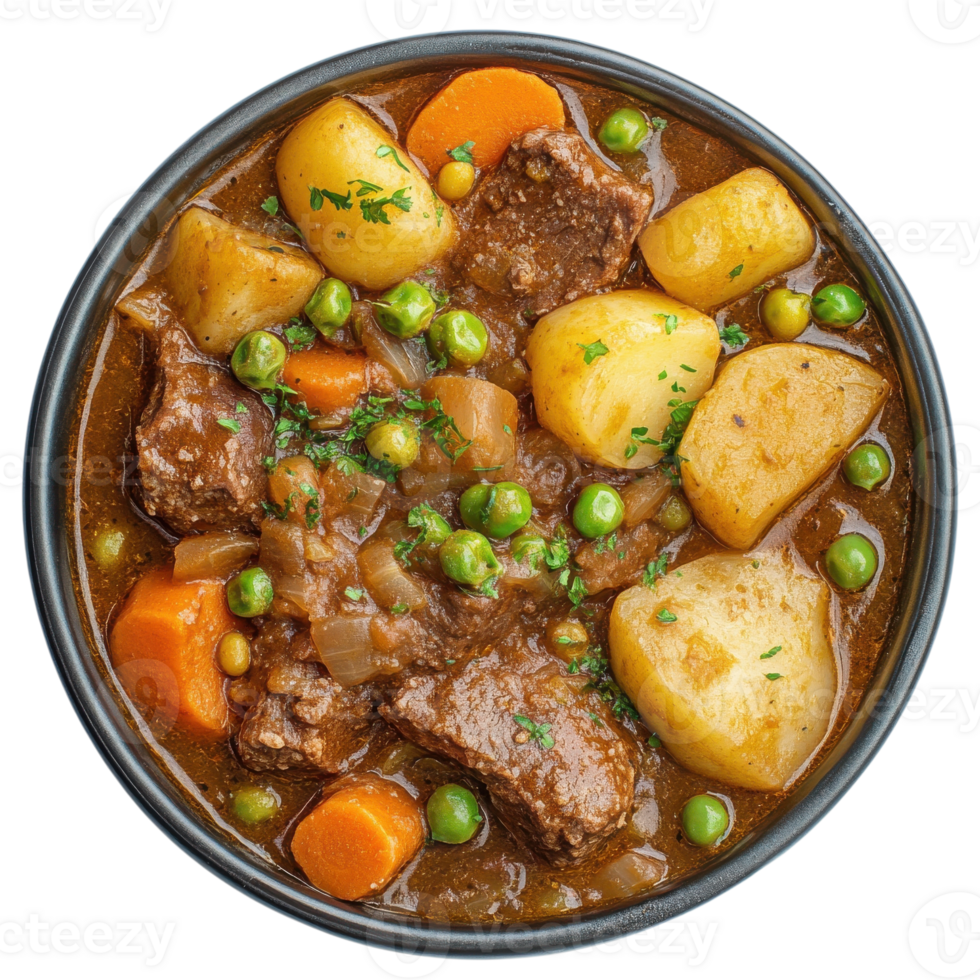 Bowl of hearty beef stew on transparent background png