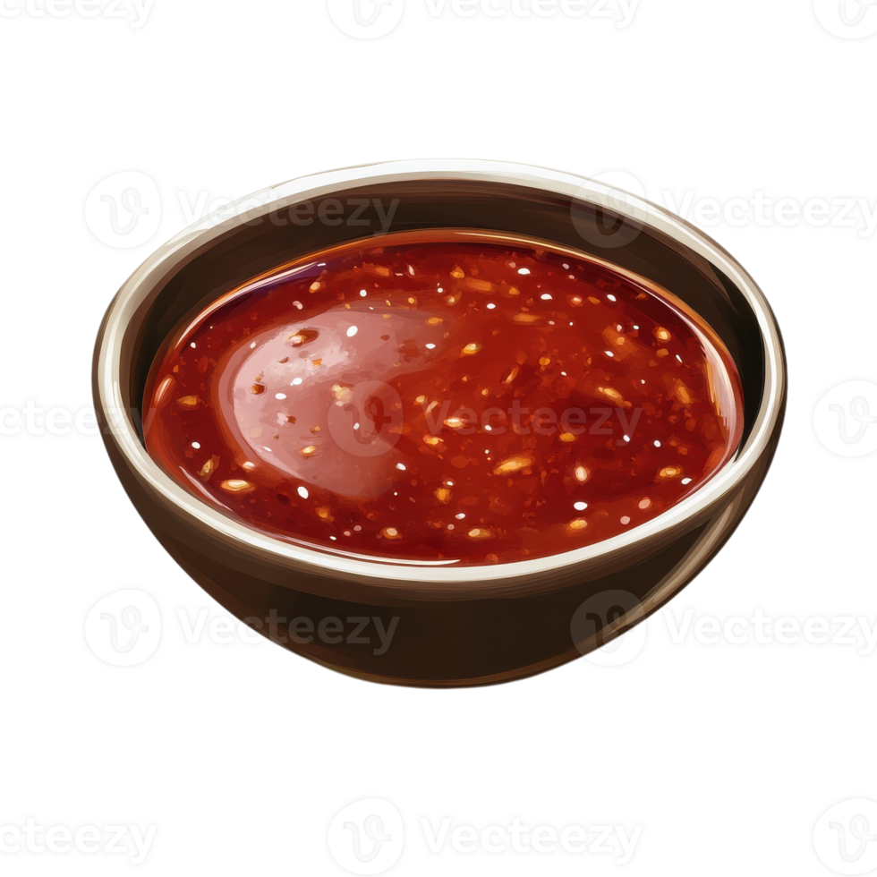 Bowl of red chili sauce on transparent background. png
