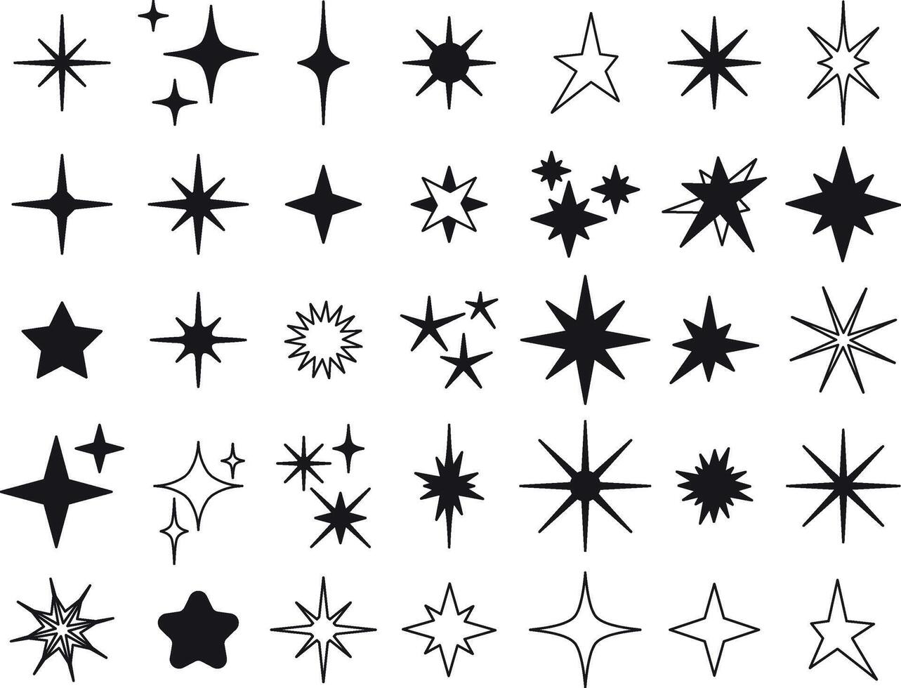 collection of various black star shapes vector