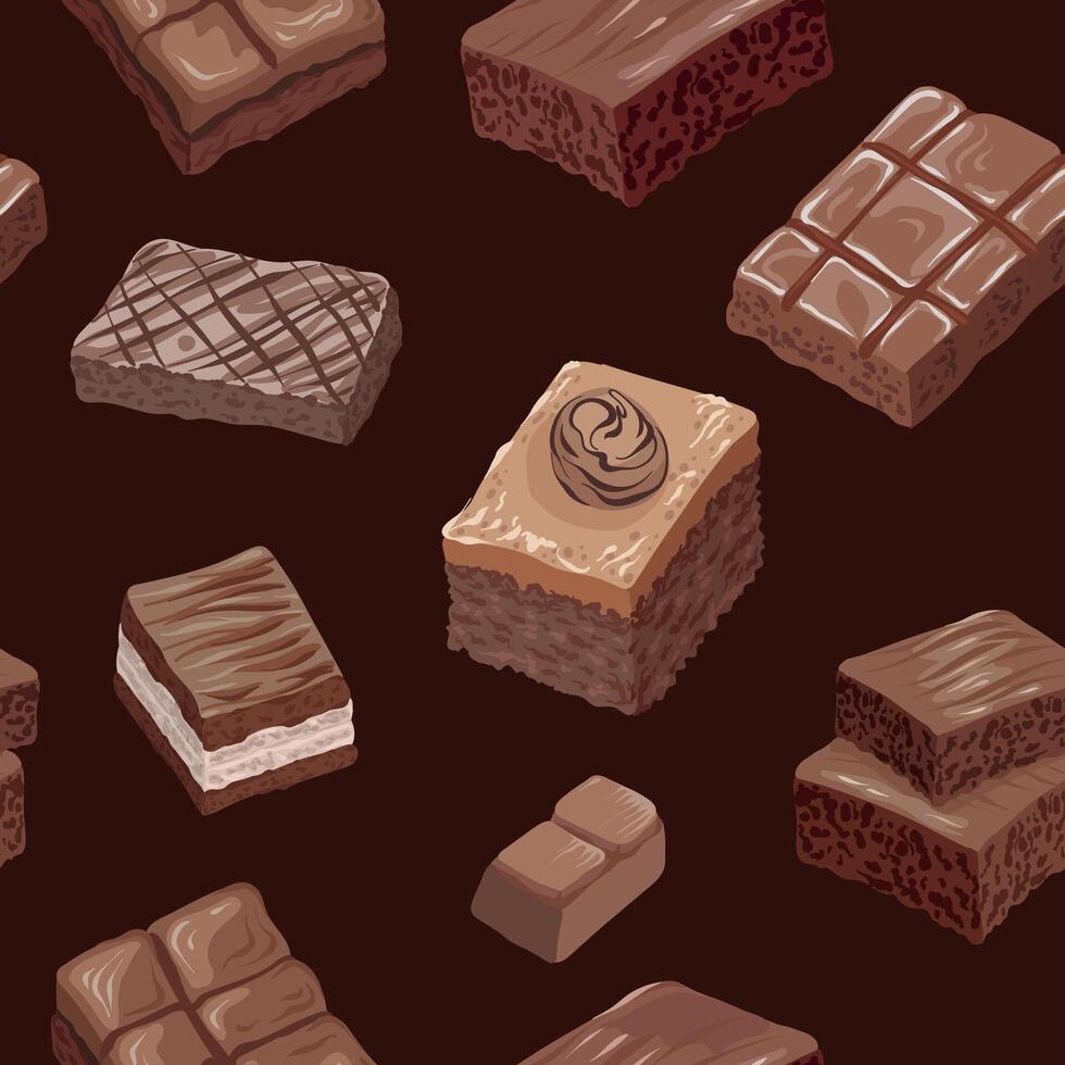 Collection of chocolate desserts and brownies vector