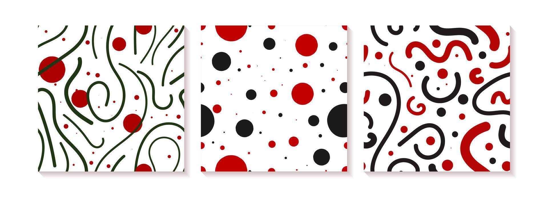 Set of seamless patterns with doodle elements, lines and spots. illustration vector