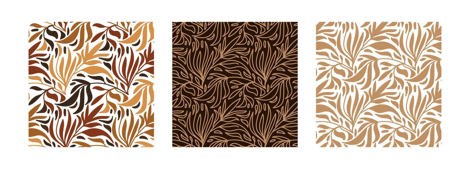Set of seamless patterns with floral leaves. Botanical illustration vector
