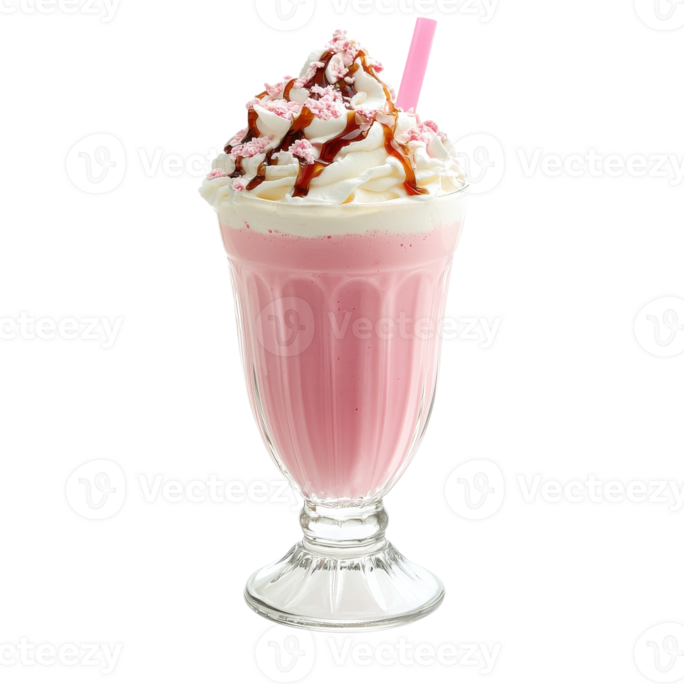 Pink milkshake dessert on transparent background. png