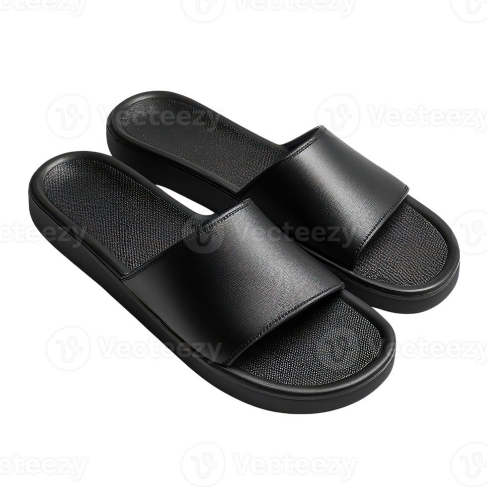 Black pair of sandals on transparent background. png