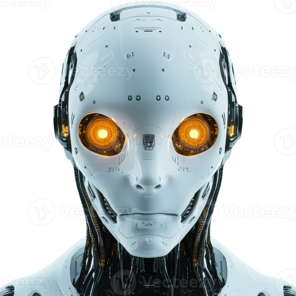 White robot orange eyes on transparent background. png