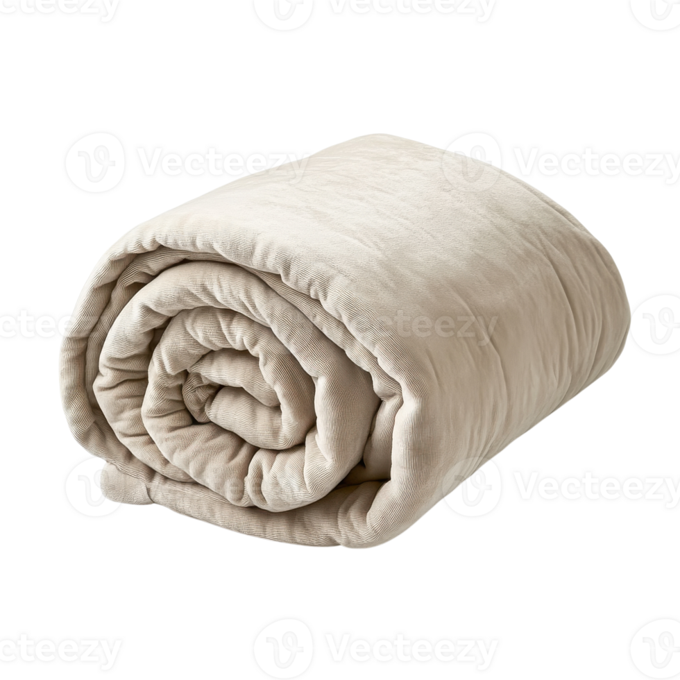Rolled up beige blanket on transparent background png