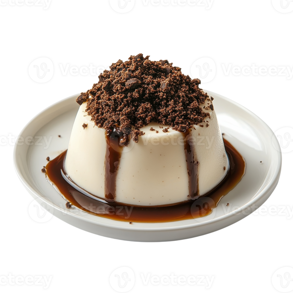 Panna cotta with topping on transparent background. png