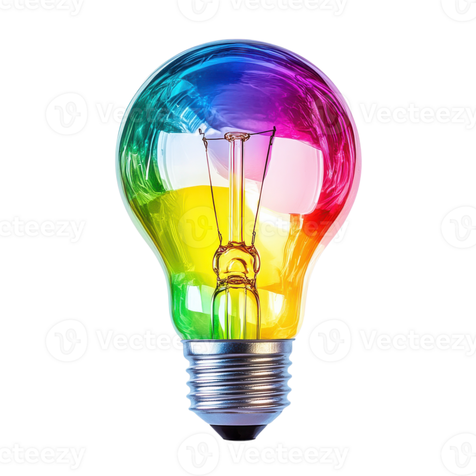 A colorful light bulb on transparent background. png