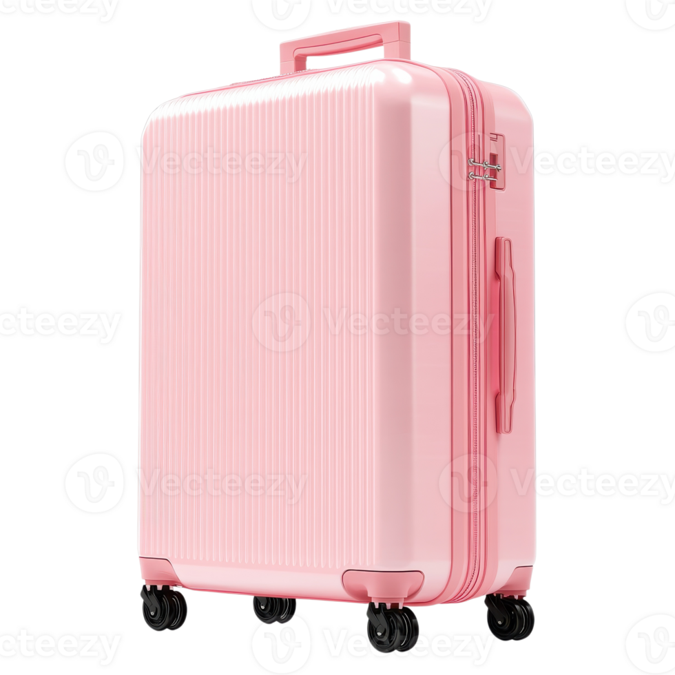 A pink rolling suitcase on transparent background png