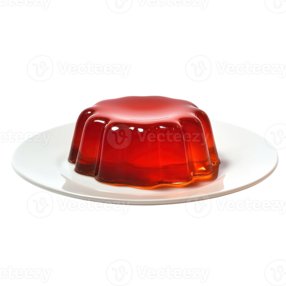 Red gelatin on a plate on transparent background. png