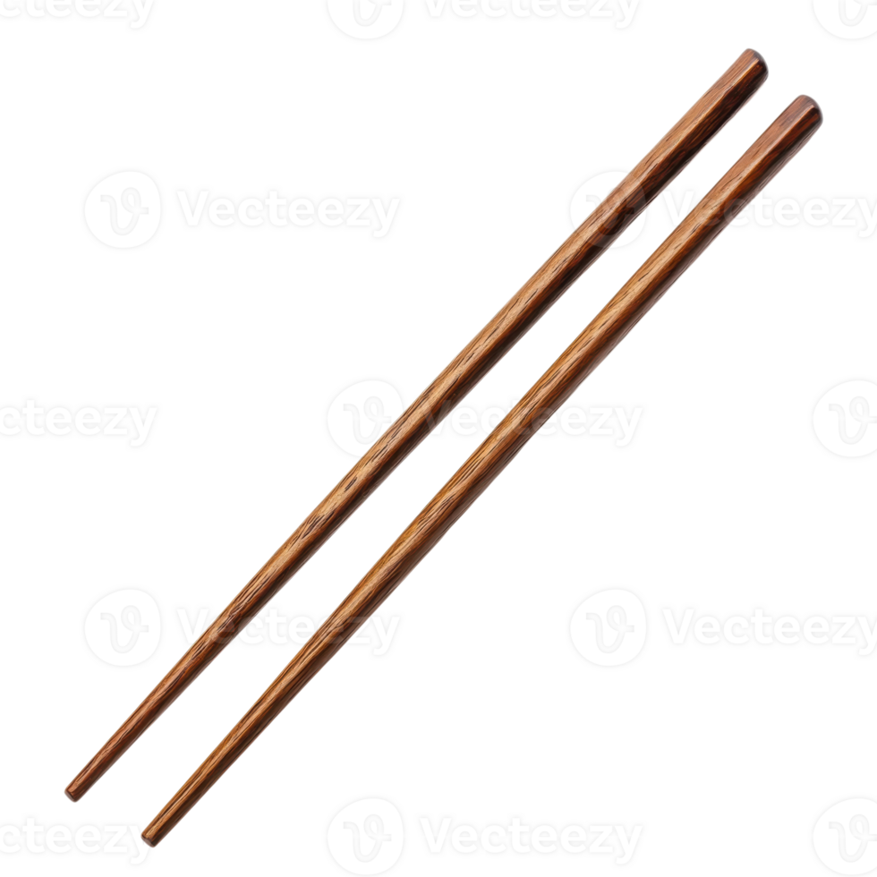Wooden chopsticks angled on transparent background. png