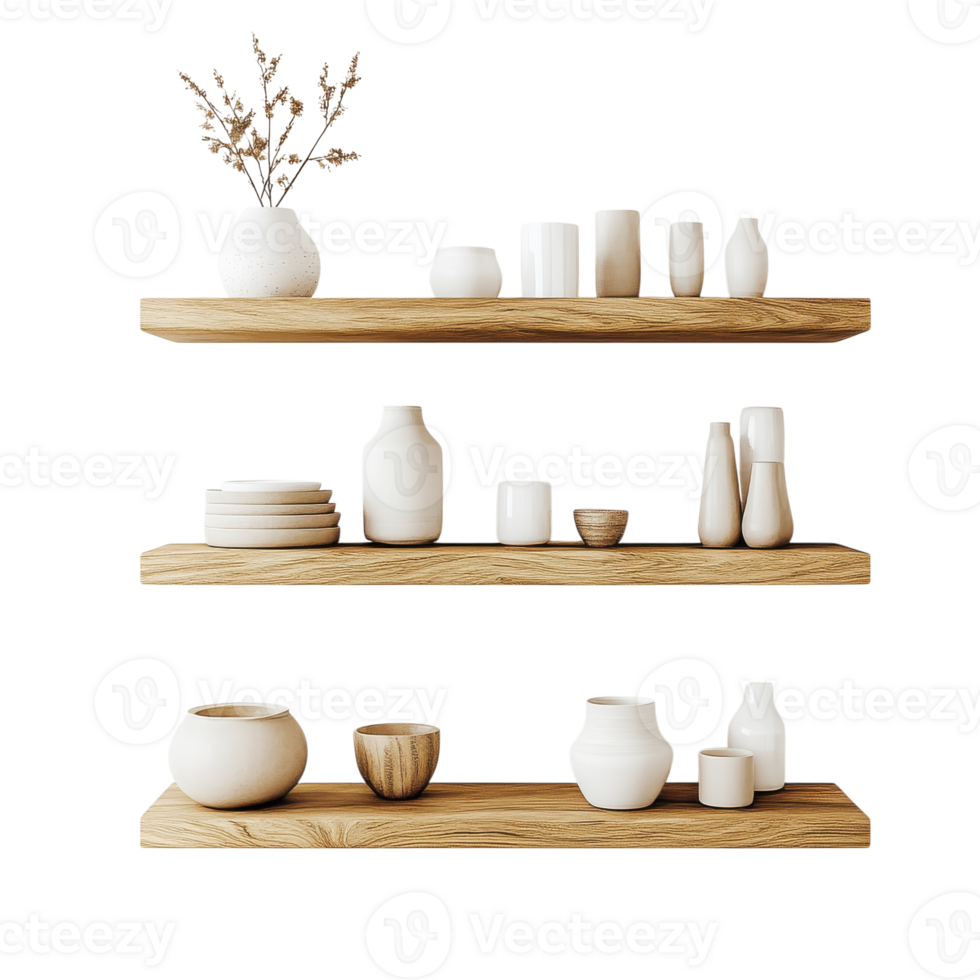 Shelves with white decor on transparent background. png