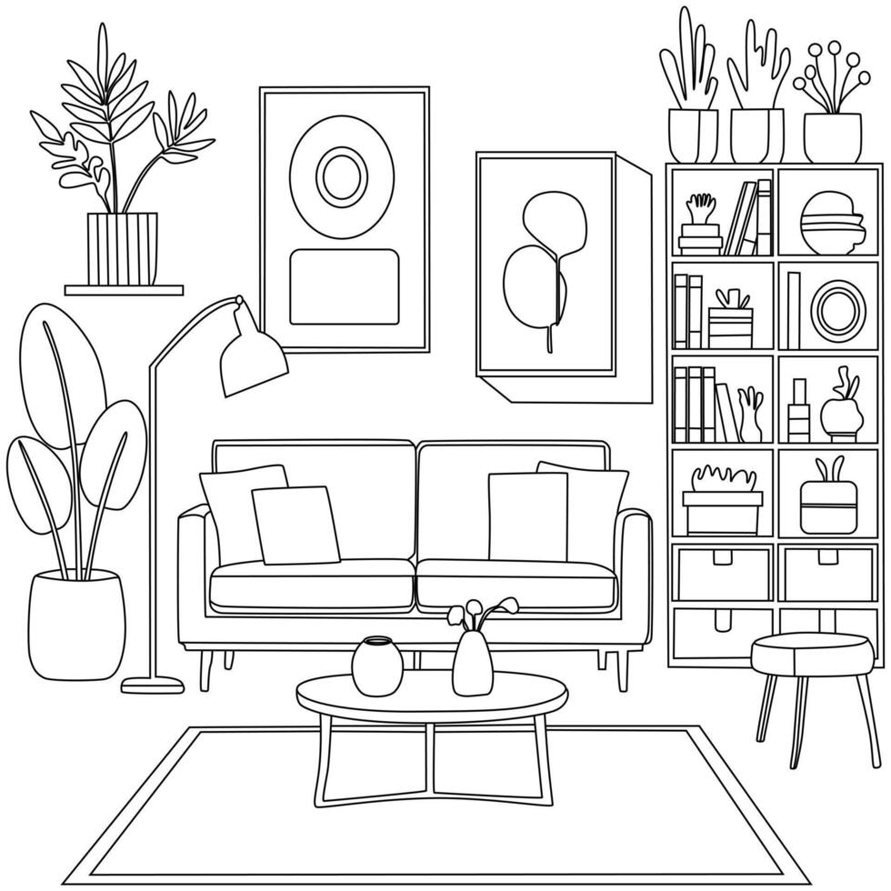 Elegant Living Room Decor with Table and Sofa vector