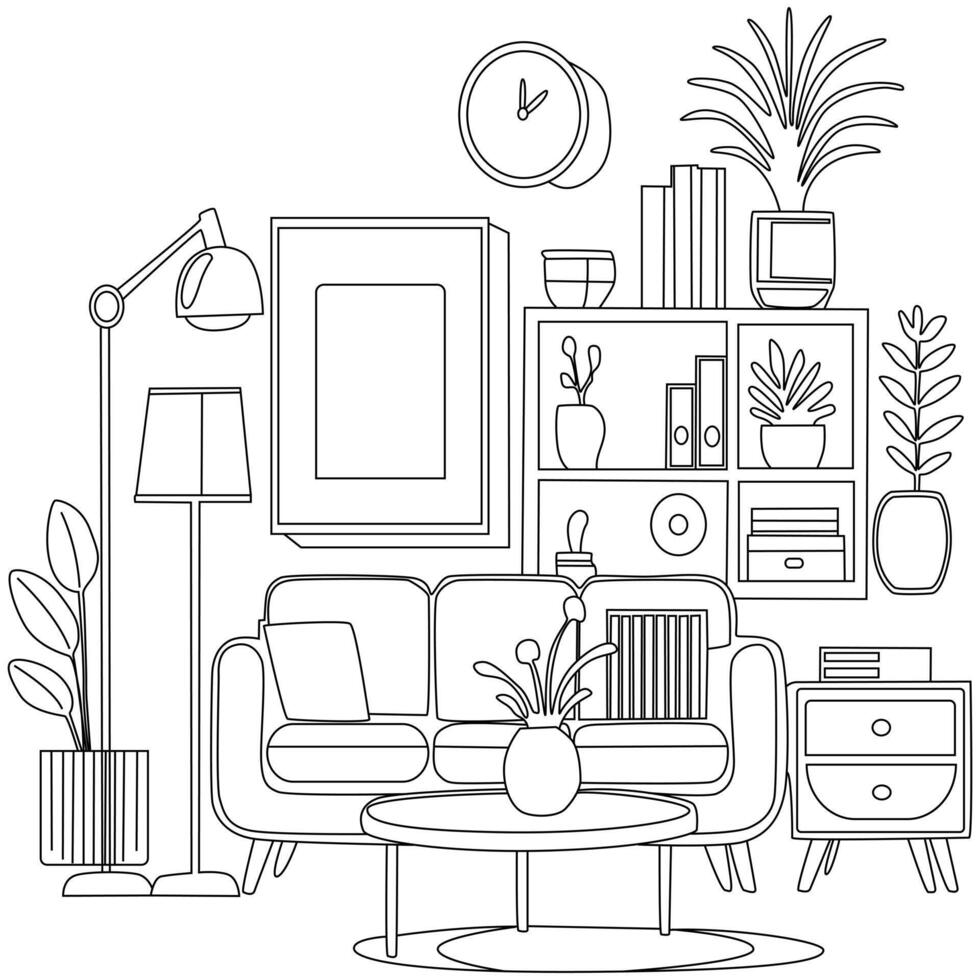 Modern Home Living Space Illustration with Furniture vector