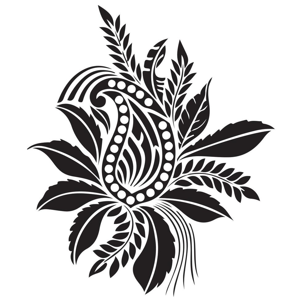 Black and white floral ornament pattern with vintage flower design and decorative elements vector