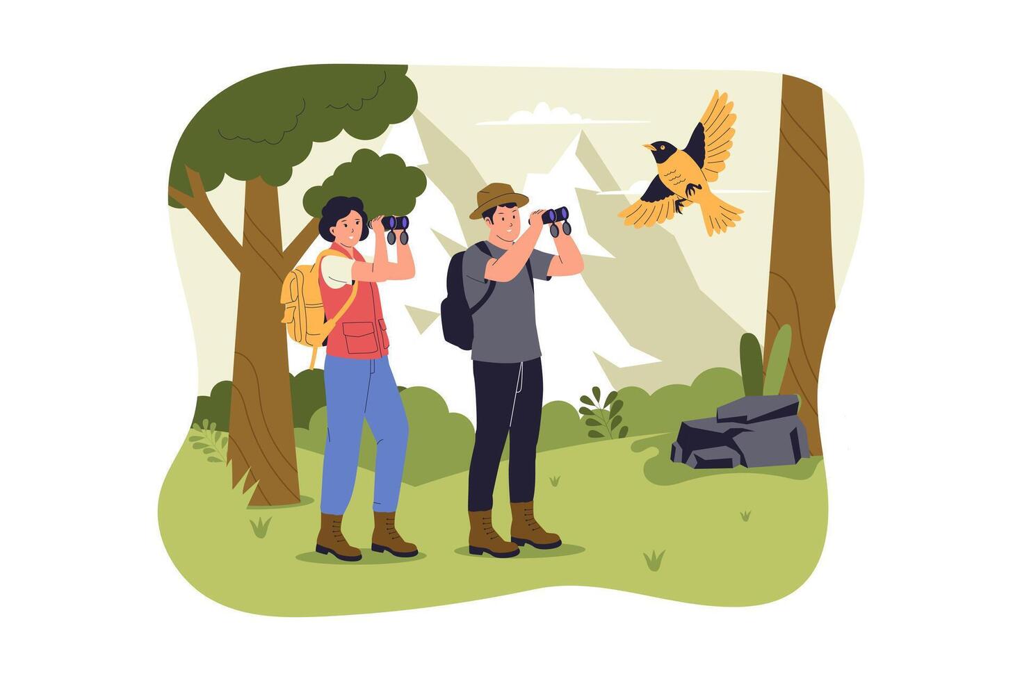 Flat Illustration of Birdwatching in Nature vector