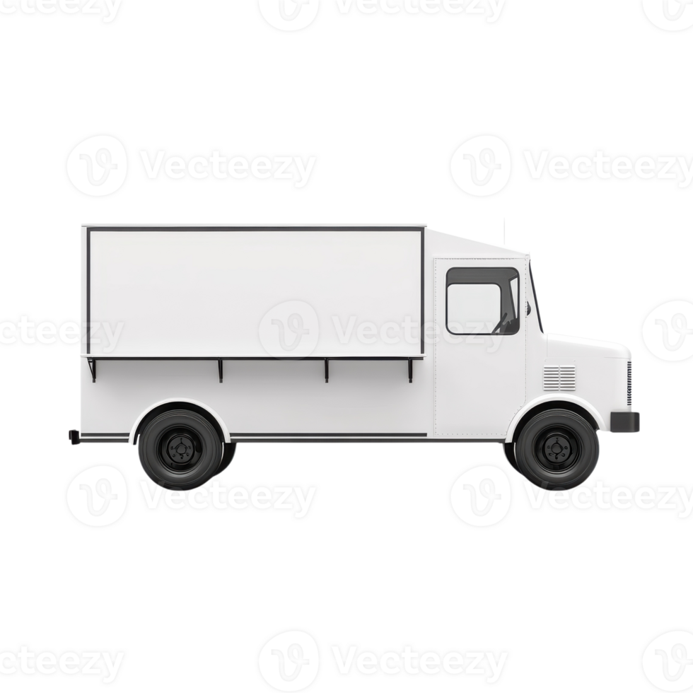 Isolated white food truck on transparent background png