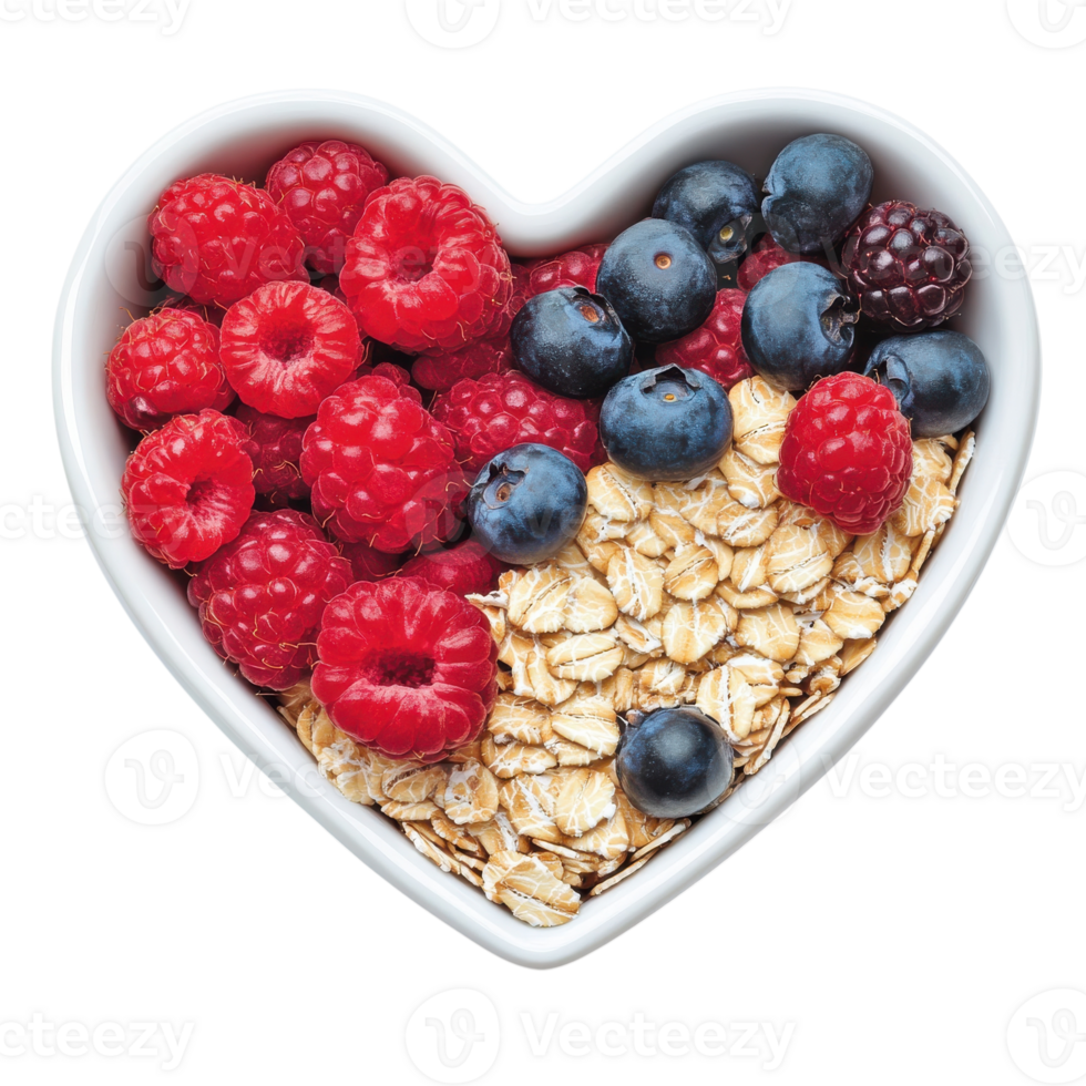 Berry oatmeal heart bowl on transparent background png