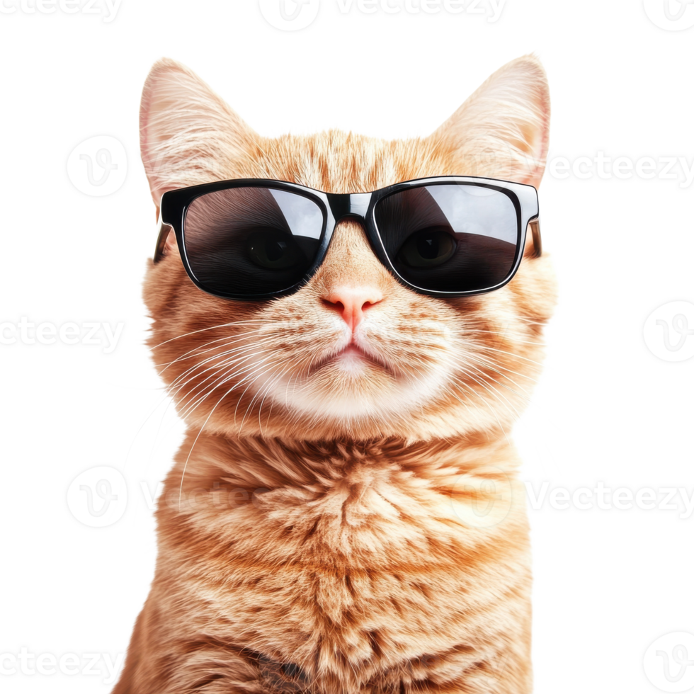 Orange cat with glasses on transparent background. png