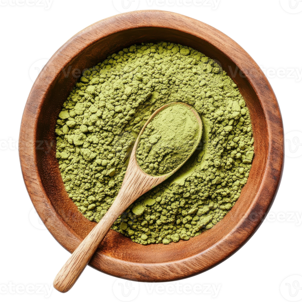 Matcha powder in a bowl on transparent background. png