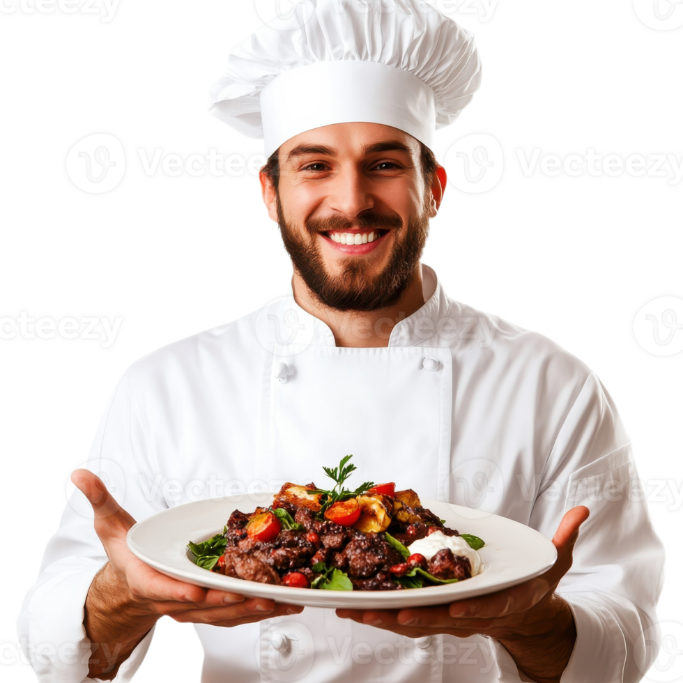 Chef presents food plate on transparent background png