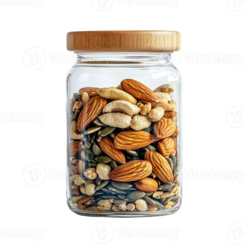 Nuts in a glass jar on transparent background. png