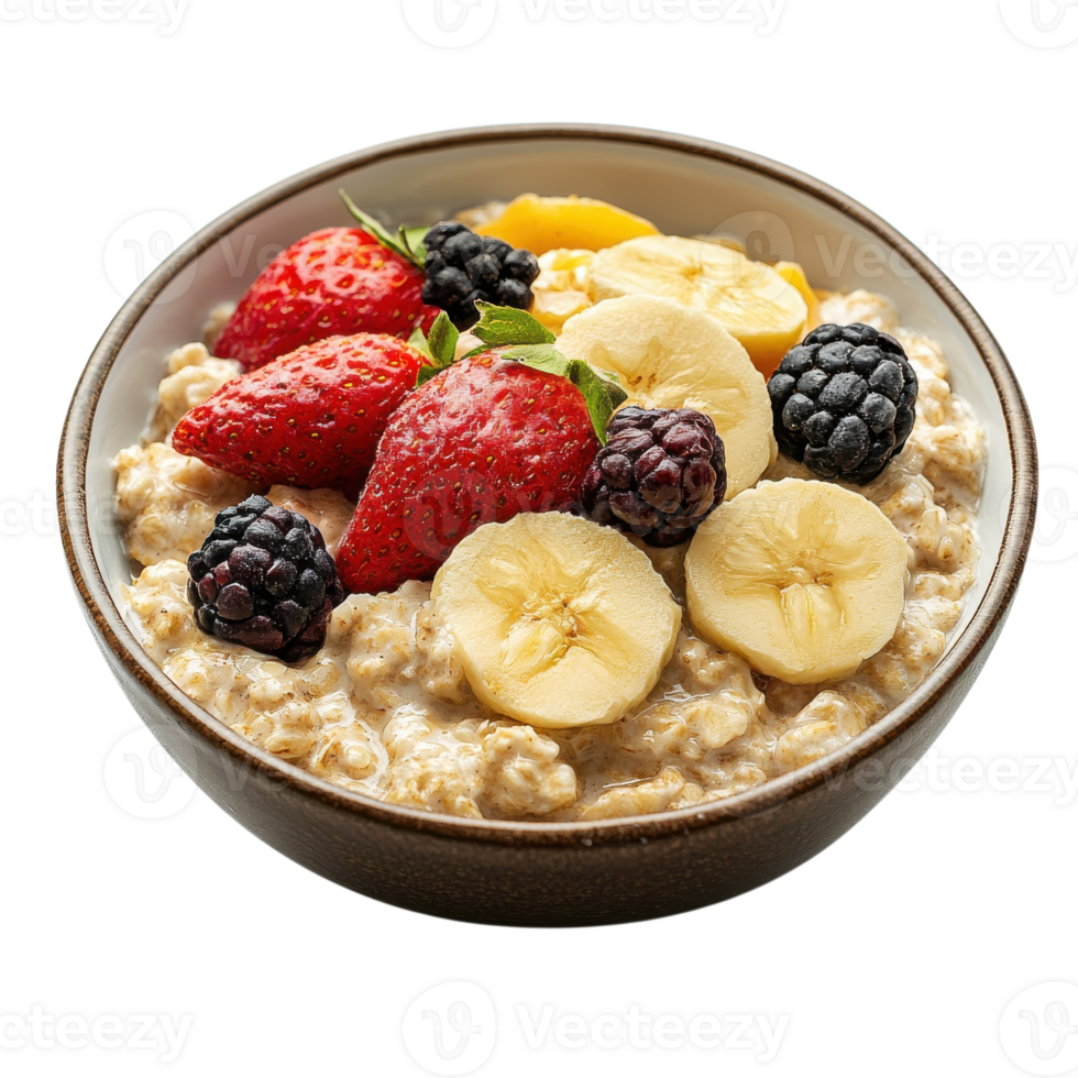 Oatmeal with fresh fruit on transparent background png