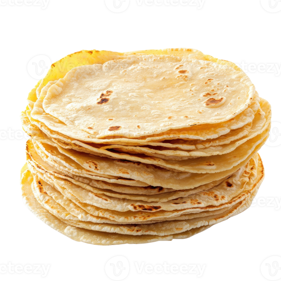 Stack of flour tortillas on transparent background. png