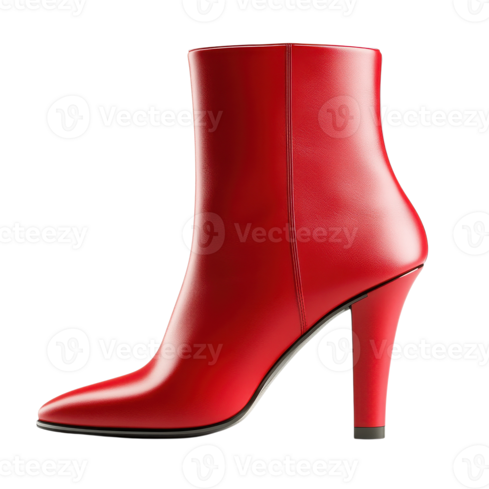 Red leather ankle boot on transparent background. png