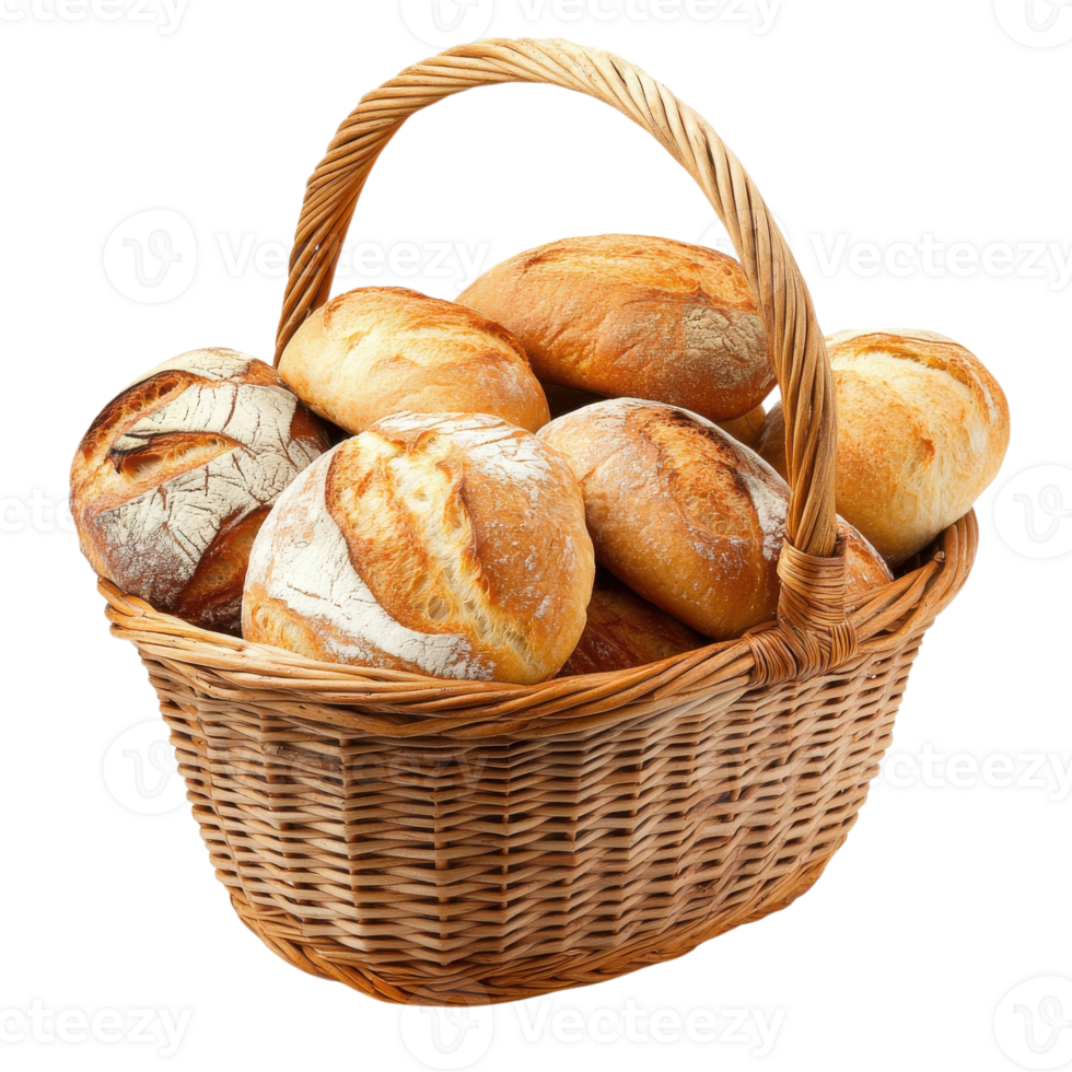 Bread rolls in a basket on transparent background. png