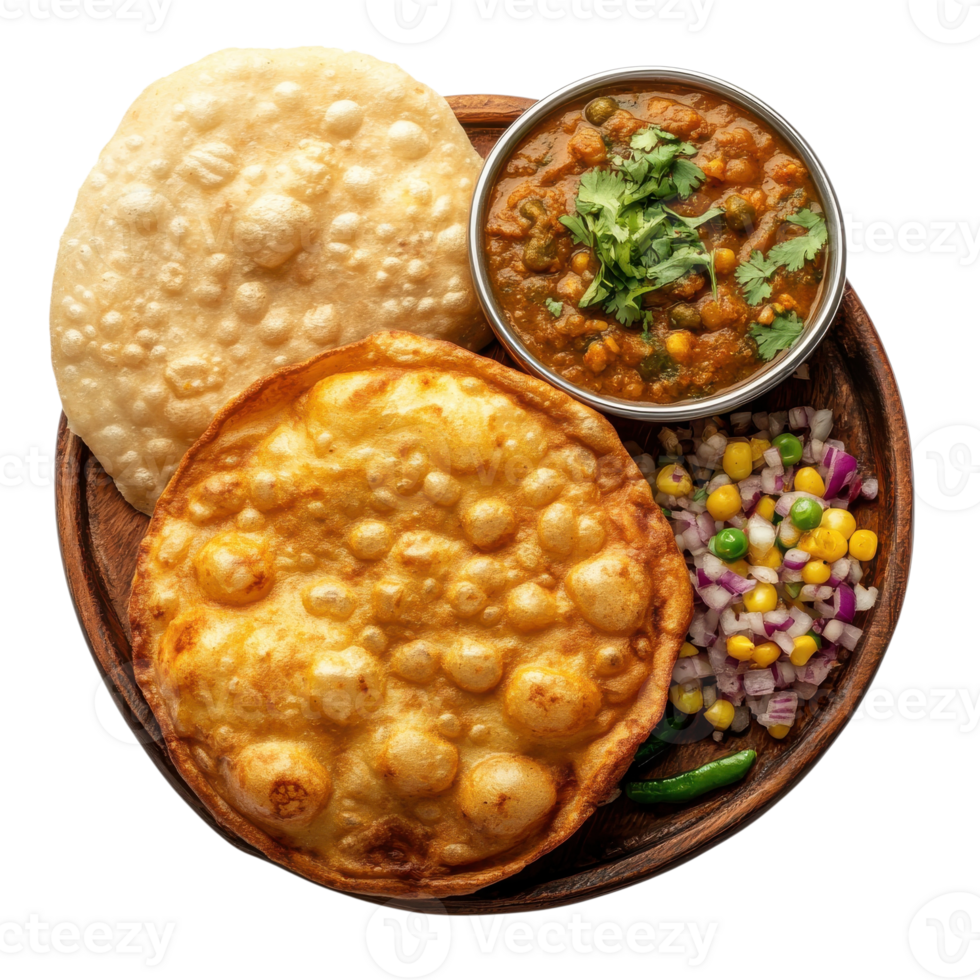 Indian puri with curry on transparent background. png