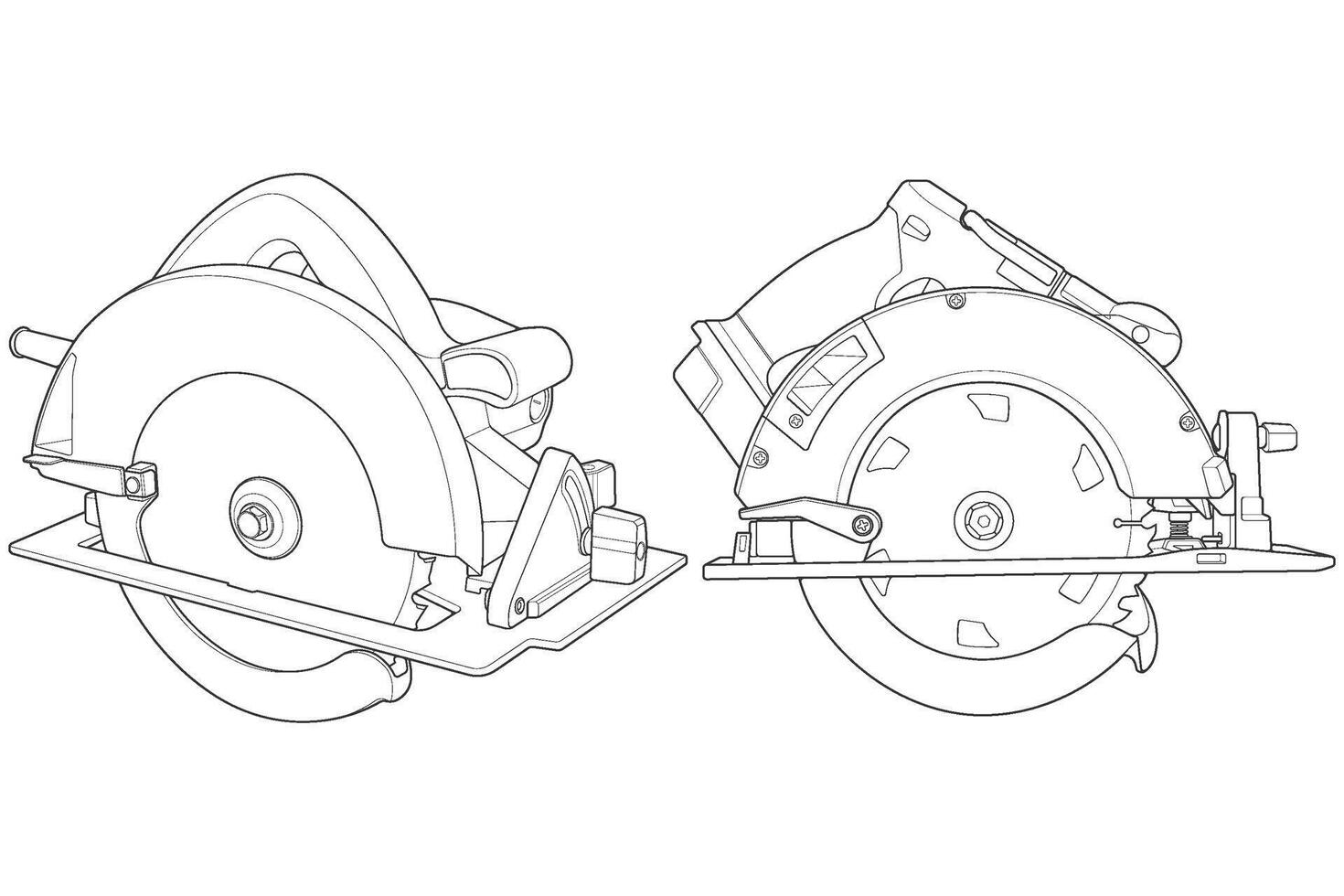 a set drawing of a circular saw illustration vector