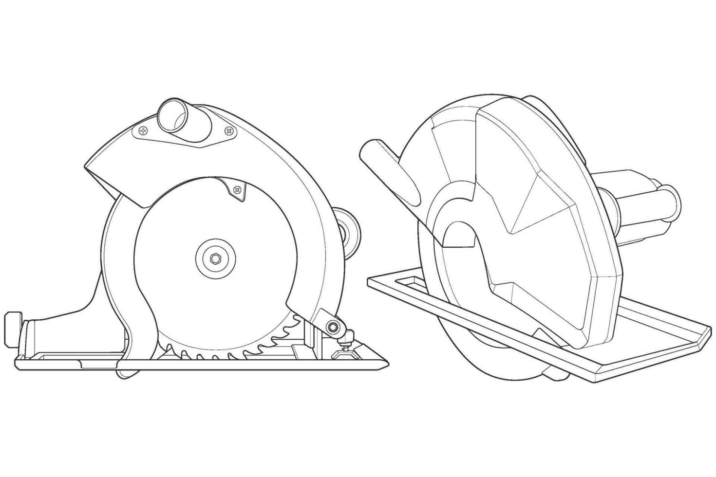 a set drawing of a circular saw. vector