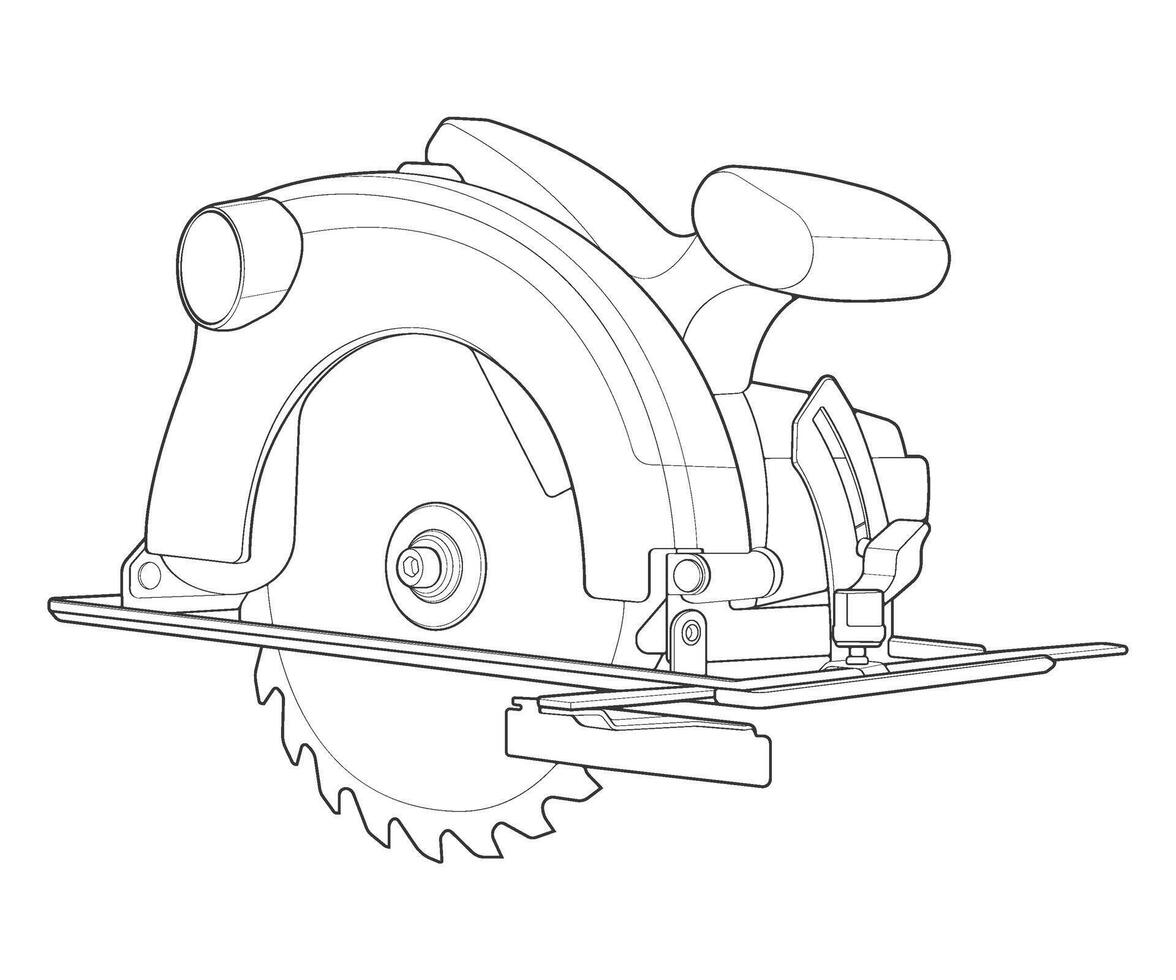 Outline Illustration hand drawn of Circular Saw Power Tool. Cordless Handheld Electric Wood Cutter vector