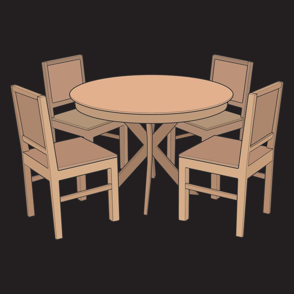 a round table and four chairs vector