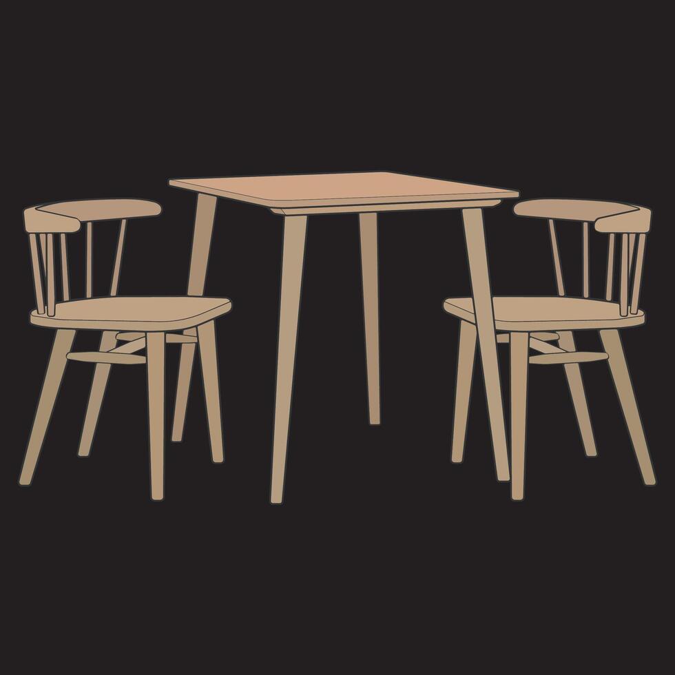 a drawing of two chairs and a table vector
